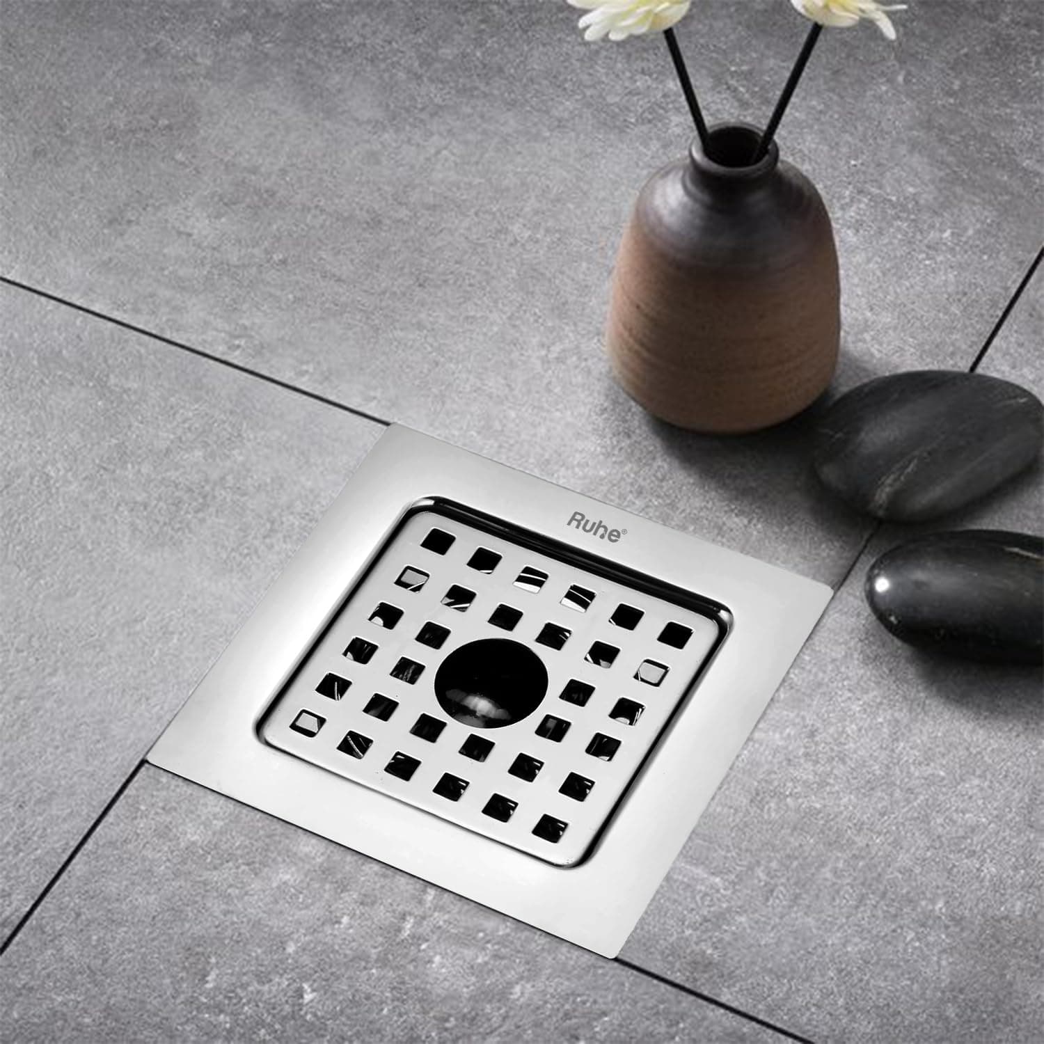 Ruhe® - Flat Cut Square Floor Drainage | 304 Grade Stainless Steel Drainage | 5 x 5 Inch | Floor Drainer with Cockroach/Jali Trap and Hole