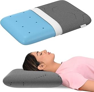 Ventilated Cool Gel Memory Foam Pillow | 2 Years Warranty | Orthopedic Pillows for Neck Pain Relief, Standard Size - 4 Inch High with Grey Colour Pillow Cover - Set of 1