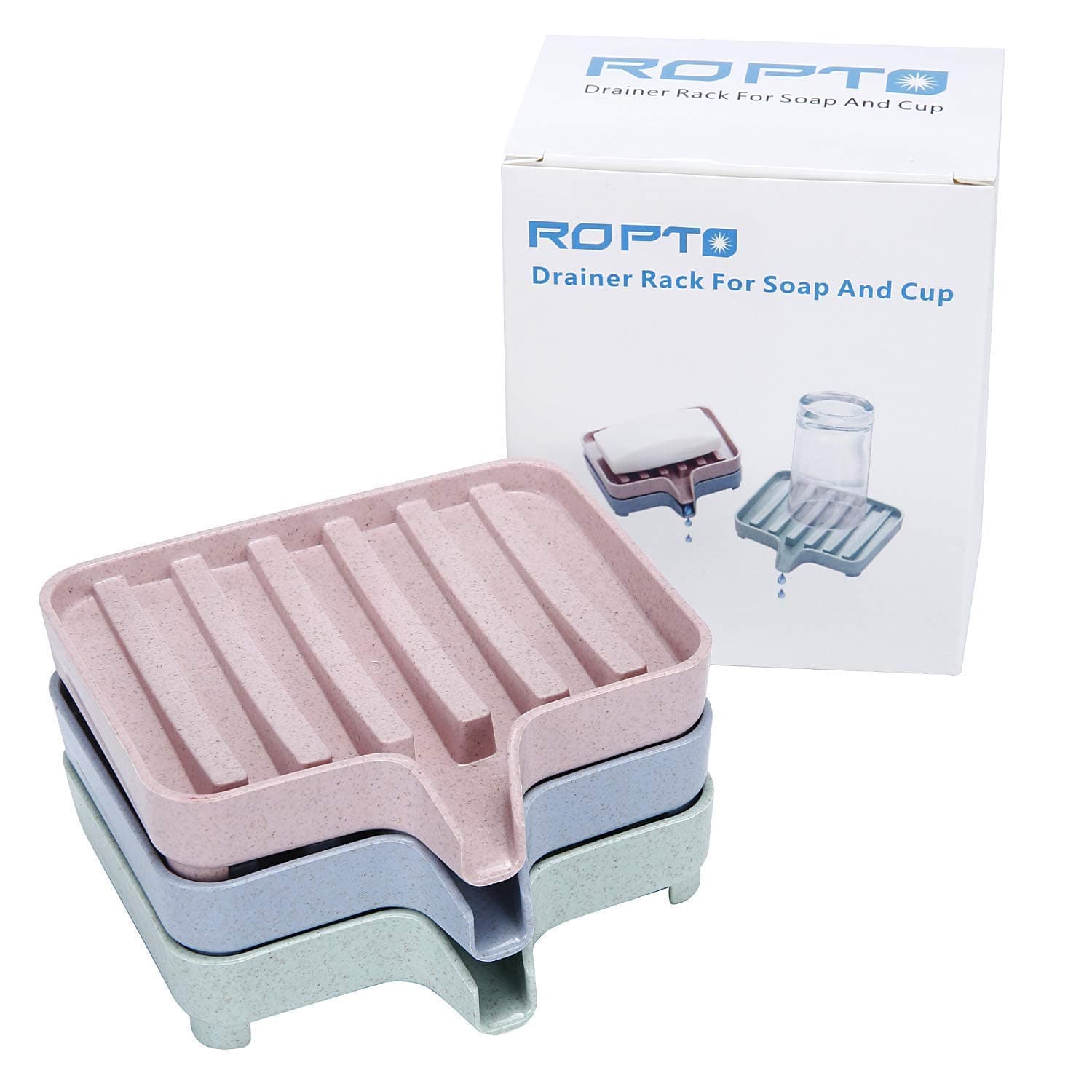 ropto Soap Dish Holder, 3 PCS Soap Tray Drainers for Kitchen and Bathroom, Waterfall Drainage Design (3 PCS Soap Dish Holders)