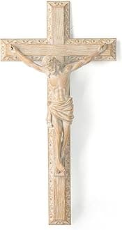 BC Catholic Crucifix Wall Cross, 12" H Jesus Christ Home Decor for Easter, Religious Devout Gift, Wood Carve Looking, Hand Painted by Buildclassic