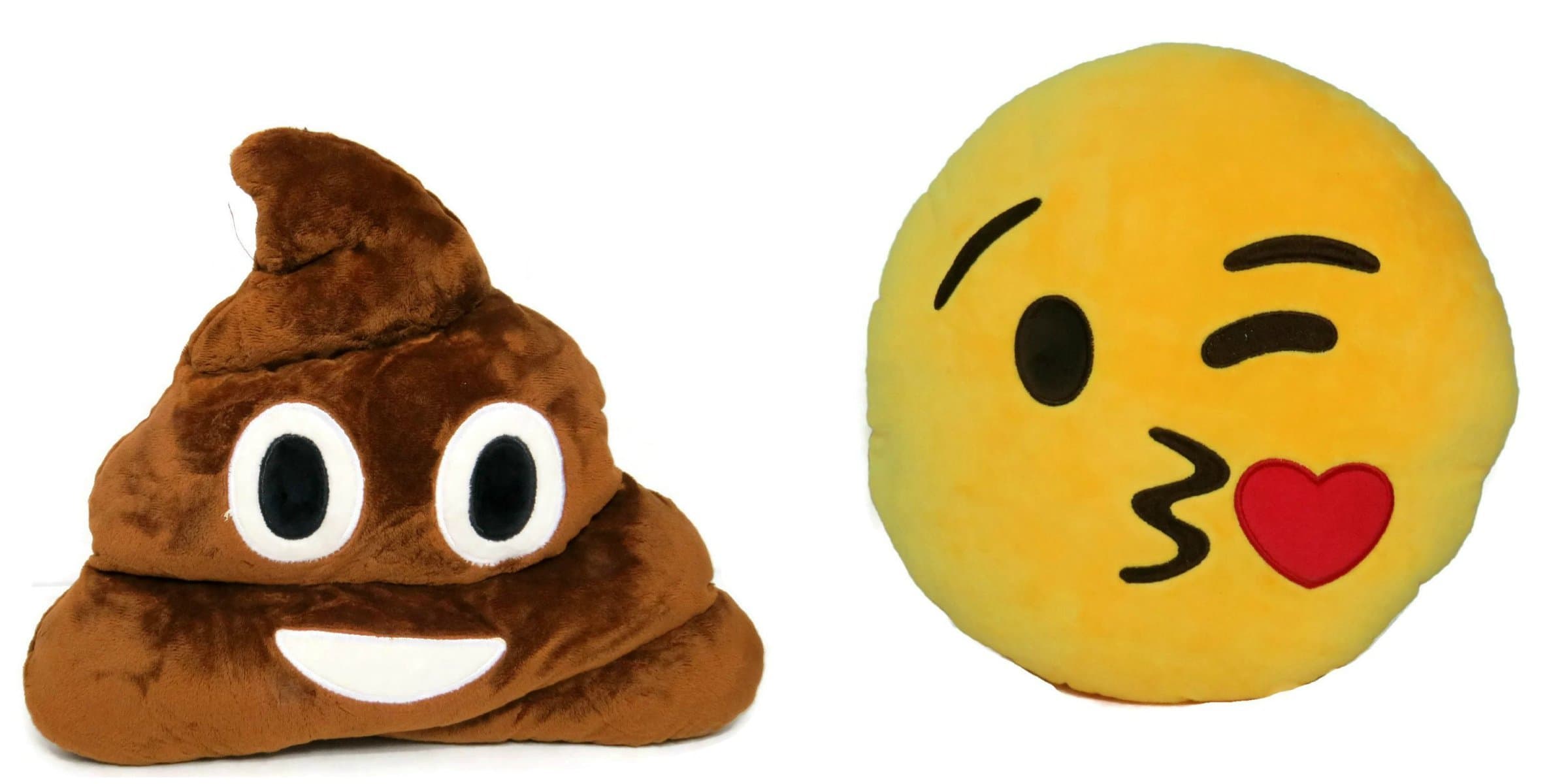 Emoji Pillow Set - Cell Phone SMS Emoticon Cushion Soft Throw Pillow Plush Toy (Poop + Blowing Kisses Emoji)
