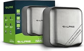 Alpine Industries Hemlock Automatic Hand Dryer - Heavy Duty Stainless Steel | 1800Watts | 110-120Volts (Brushed Stainless Steel)