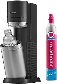 Duo Sparkling Water Maker, Sparkling Water Machine & 2x 1L Fizzy Water Bottles, Retro Drinks Maker w. BPA-Free Water Bottle, Glass Carafe & Gas Bottle for Home Carbonated Water - Black