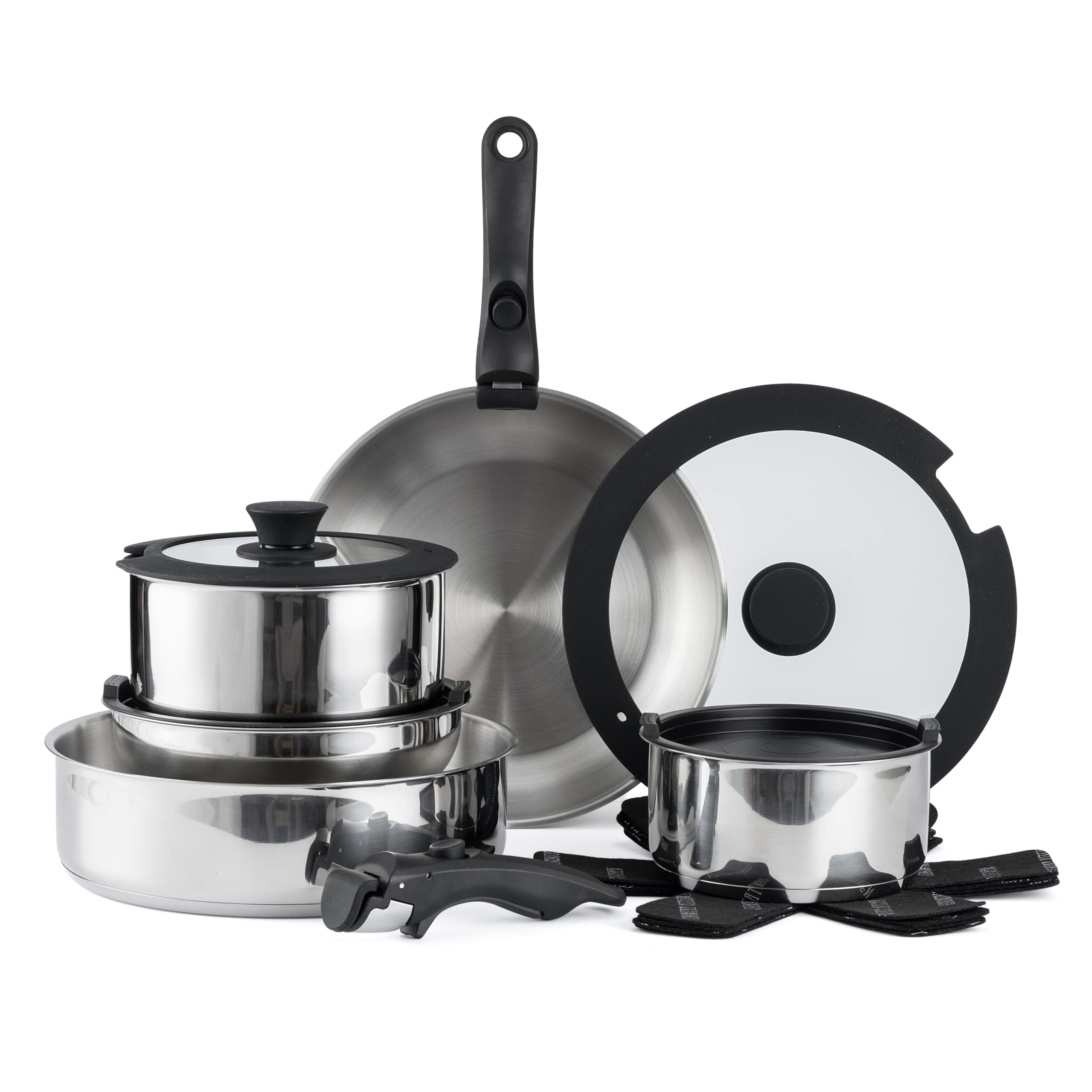 Cookware Set with Removable Handle, Oven & RV Safe Pots and Pans Set, Stainless Steel, Original