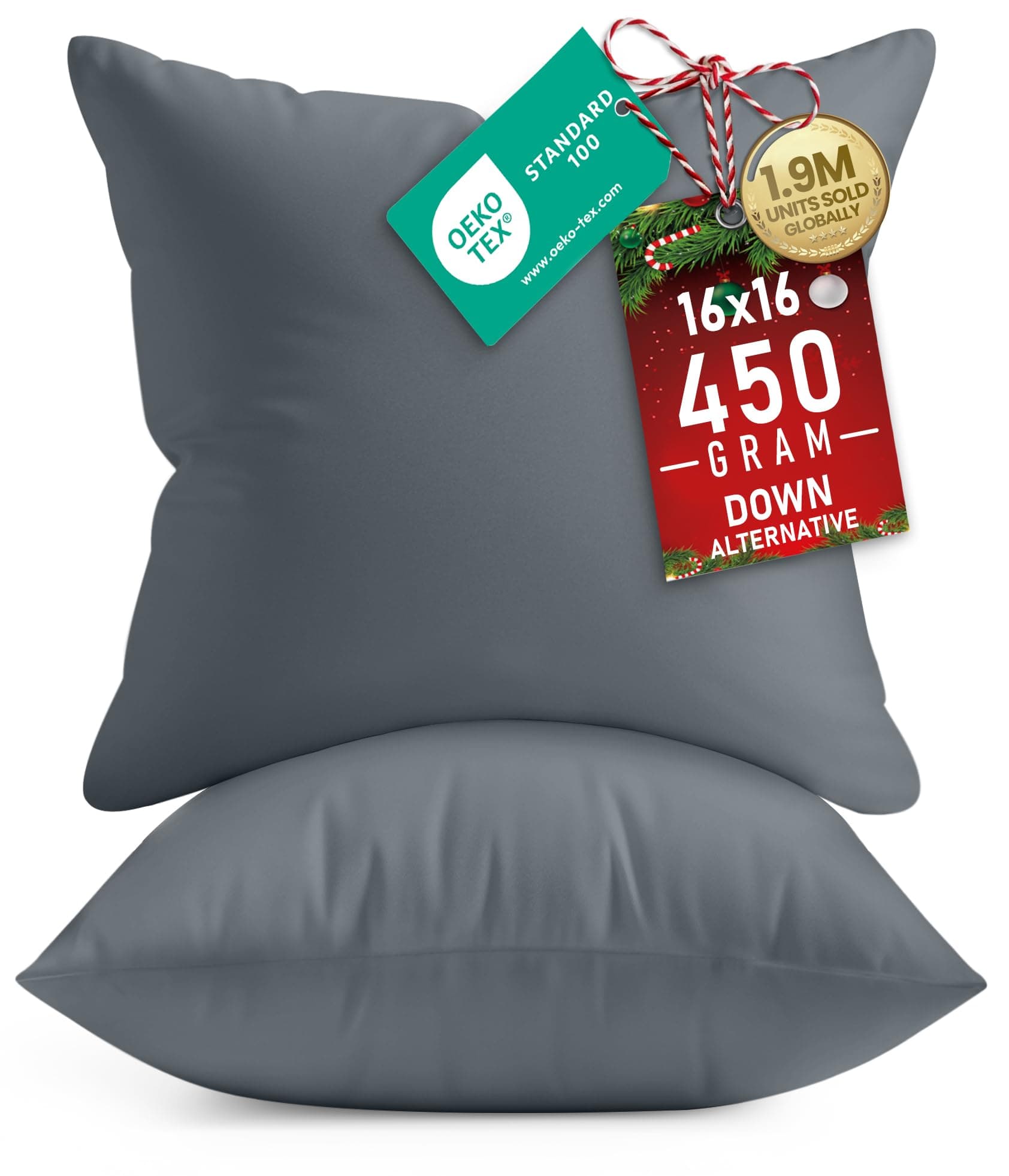 Utopia Bedding 16x16 Pillow Inserts, Set of 2, Grey – Indoor Decorative Throw Pillows for Bed, Sofa & Couch – Soft, Supportive & Fluffy Cushion Inserts