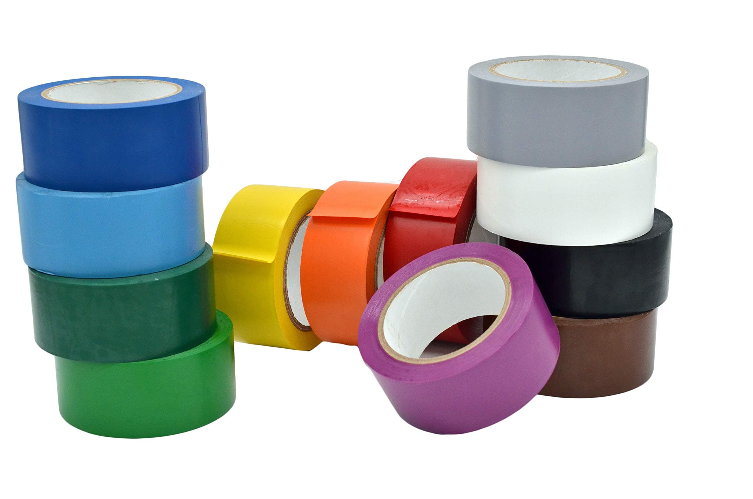 MAT Vinyl Marking Tape Rainbow Pack - 2 inch x 36 yds. 12-Rolls Assorted Colors - for Safety Floor Marking (School Gym, Restaurants, Warehouse), Dance Floor Splicing, Pinstriping Cars & Boats