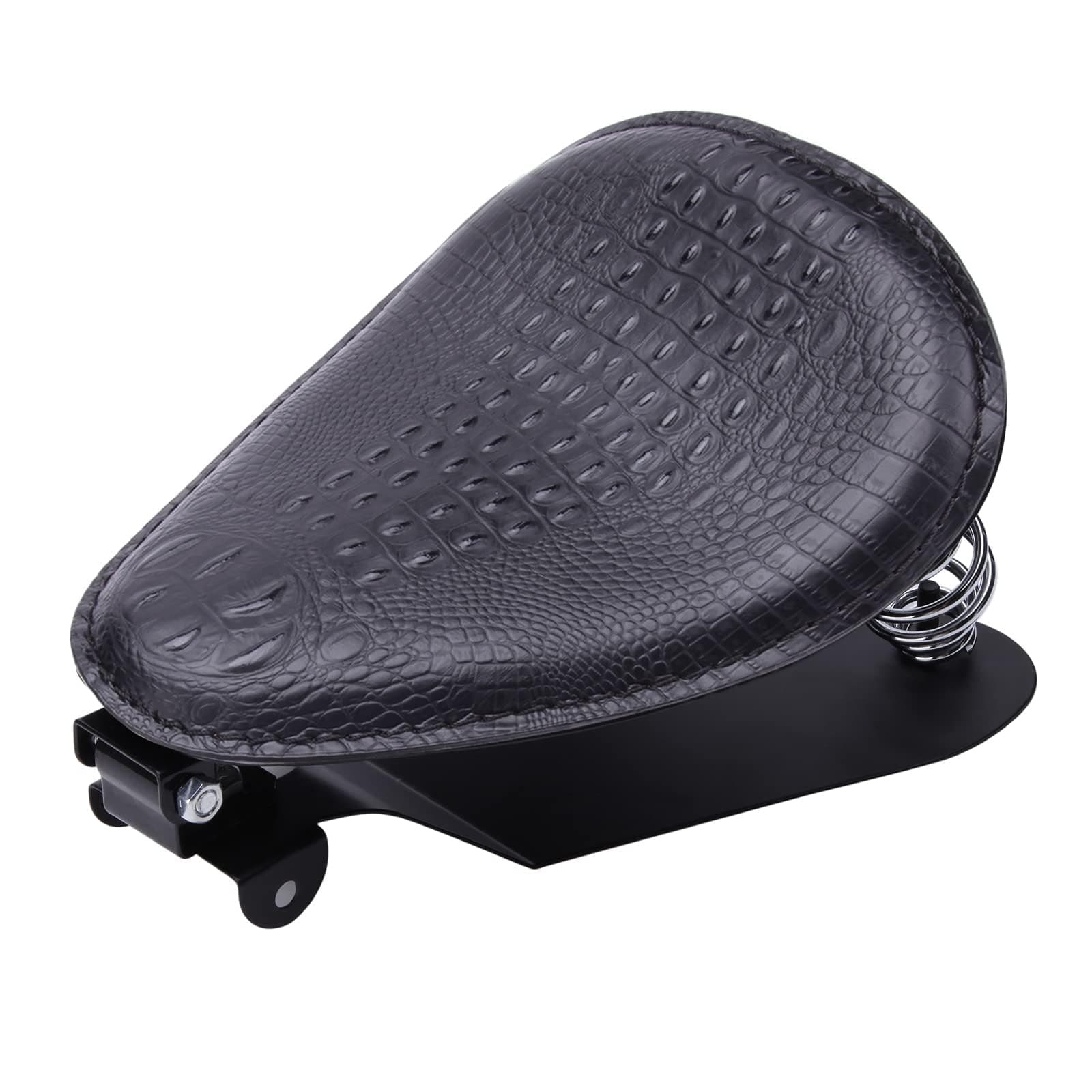 Motorcycle Seat Cushion Driver Solo Seats with Spring Bracket PU Leather Compatible with Harley Honda Yamaha Kawasaki Sportster Iron 883 1200 Chopper Bobber Cafe Racer-Crocodile Style