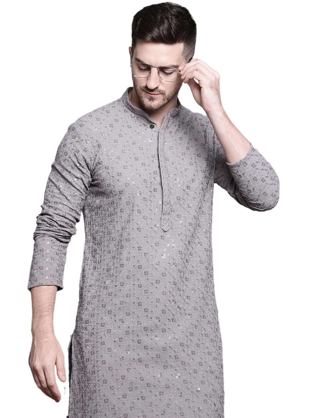 Men's Sequin Embroidered Pure Cotton Kurtas