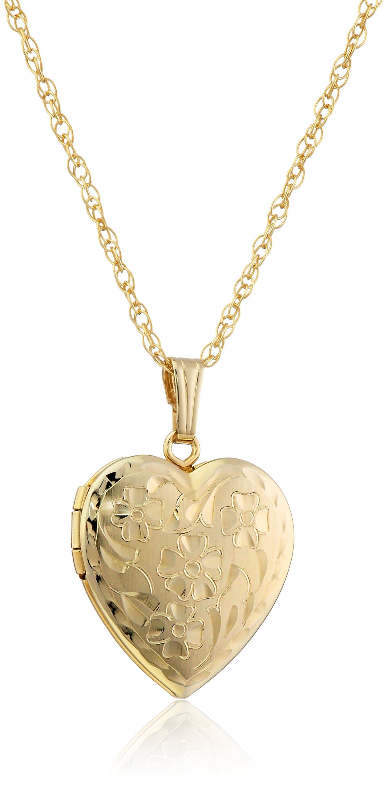 14k Engraved Flowers Heart Locket Necklace, 18"