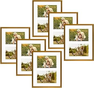 Golden State Art, 4x6 Aluminum Collage Frame, Displays 6x4 Pictures With 2 Openings Mat or One 8x10 Photo, Real Glass, Portrait/Landscape Wall/Tabletop Display, Bronze, 6 Pack