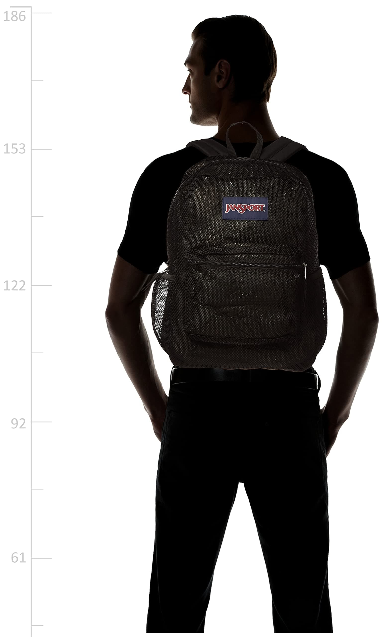 JanSport Eco Mesh Backpack, Red Tape, 17” x 12.5” x 6” - Large Semi-Transparent Bag for Adults with Laptop Sleeve, Padded Back Panel, Black