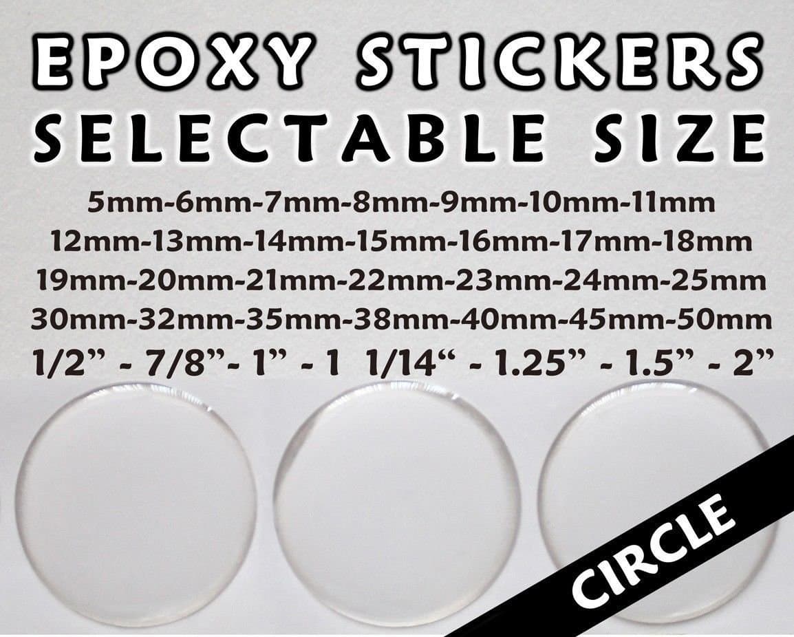 50 Pcs. Clear Round Epoxy Stickers - Various Diameters Between 6mm and 76mm - High Quality - Self Adhesive - Free Shipping (0.25 inch (6.4 mm))