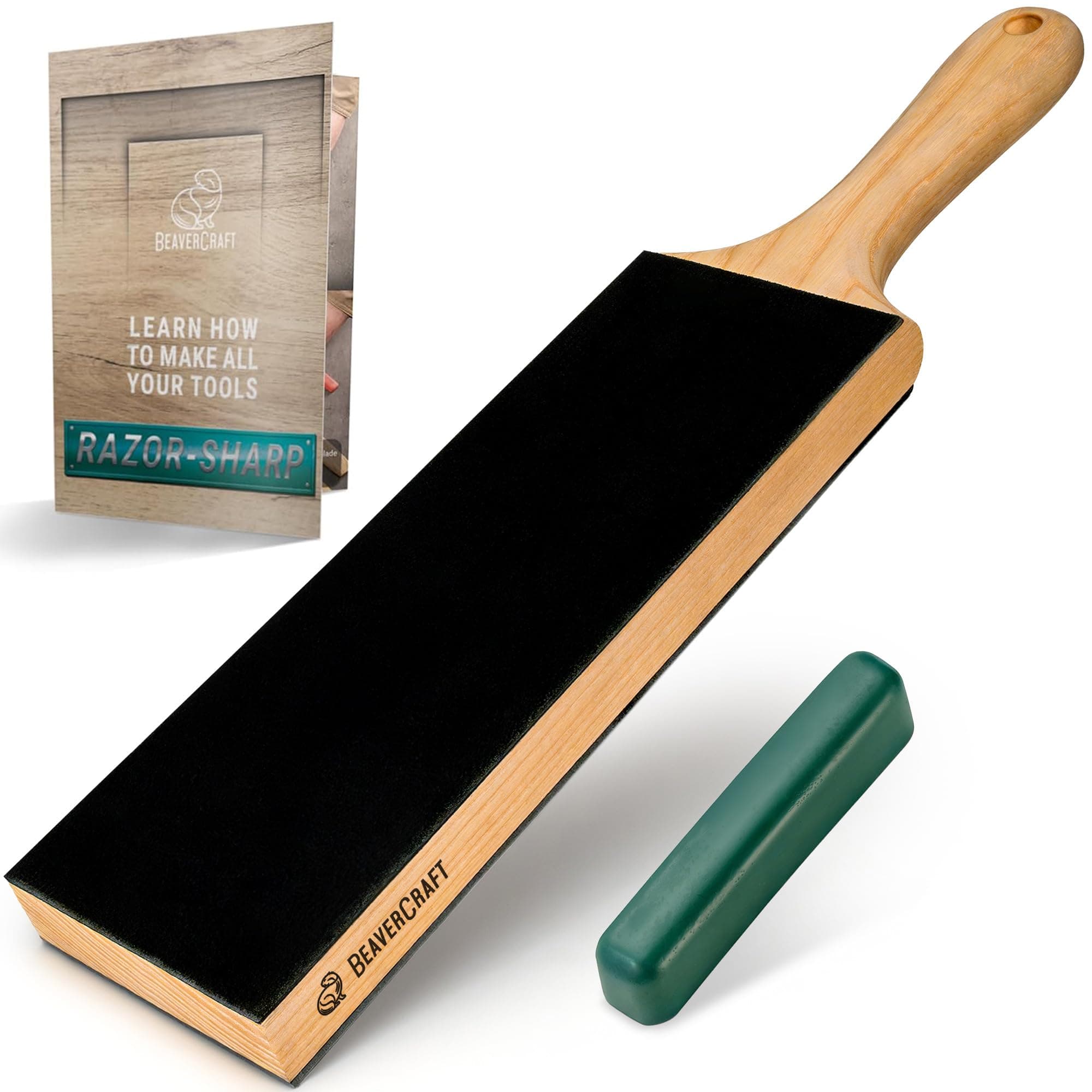 Leather Strop Kit for Knife Sharpening 15.2" - Leather Knife Strop with Polishing Compound - Stropping Kit Double Sided LS1P1, Razor Sharpener for Knives, Chisels - eBook Guide Included