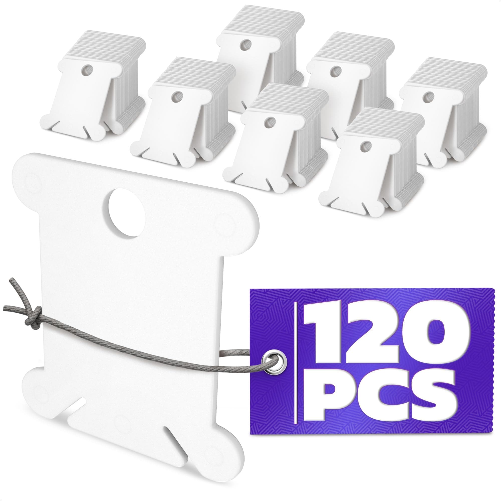 Embroidery Floss Bobbins - 120 Pcs Durable Plastic Embroidery Floss Organizer with 2 Slots, Hanging Hoop, Smooth Edges, and Tangle-Free Design - Lightweight, Reusable, and Easy to Mark for DIY Crafts