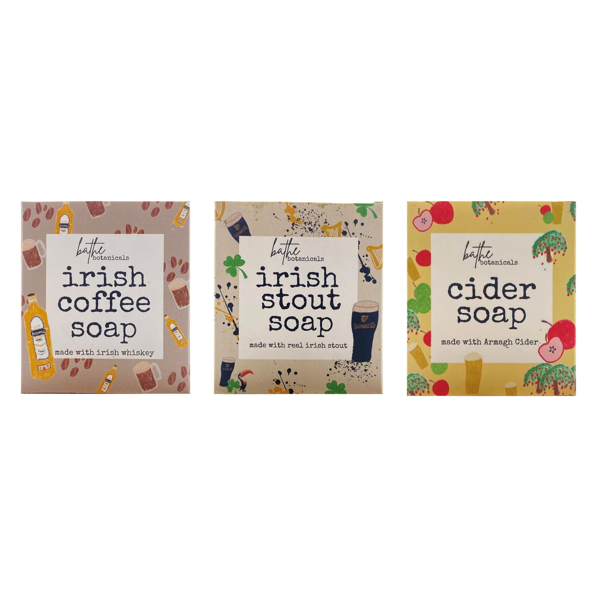 Irish Booze Drinks Soap Gift Set - 3-Pack Natural Soaps Handmade in Ireland - Whiskey, Beer, and Cider Scents - Perfect Men’s Gift for Any Occasion