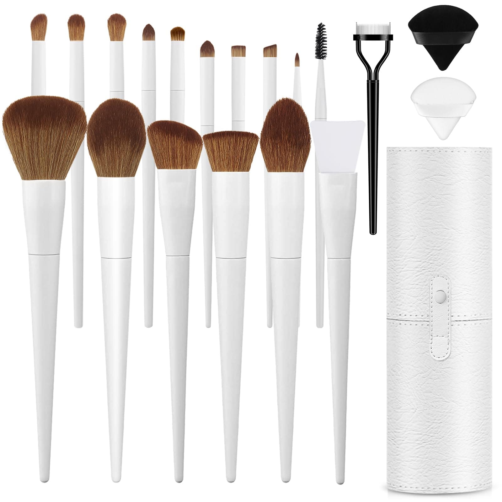 Professional 20PCs Makeup Brush Set, LUXBRU with Foundation Eyebrow Blending Concealer Blush Eyeshadow Contour Powder Brush, Brushes Kit with Travel Case & 2 Powder Puff-White