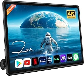 13.5" Android 13 Car Headrest Monitor-4K Video Player for Back Seat, 4G+64G, Wireless Phone Mirroring Airplay, HDMI in/Out Sync, Bluetooth FM WiFi, Rear Seat Entertainment System (1-Pack)