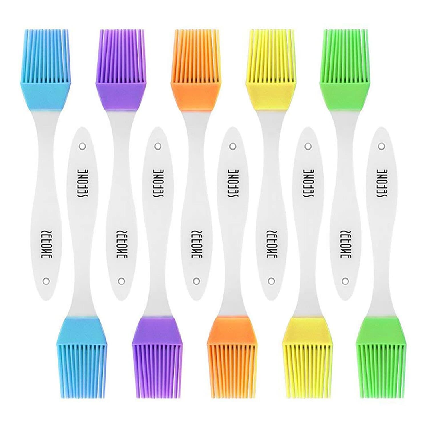 sefone Silicone Basting Pastry Brush, Perfect for BBQ, Grilling, Baking, Marinating Meat, Steaks, Spring Rolls Much More, Set of 10 (Multicolor)
