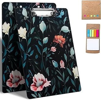 Plastic Clipboards, 9 x 12.5 Clip Boards with Low Profile Clip, Cute Clipboard Clip Board Stardard A4 Letter Size for Classroom,Office,Students,Women,Kids,with Notes,Art Flower