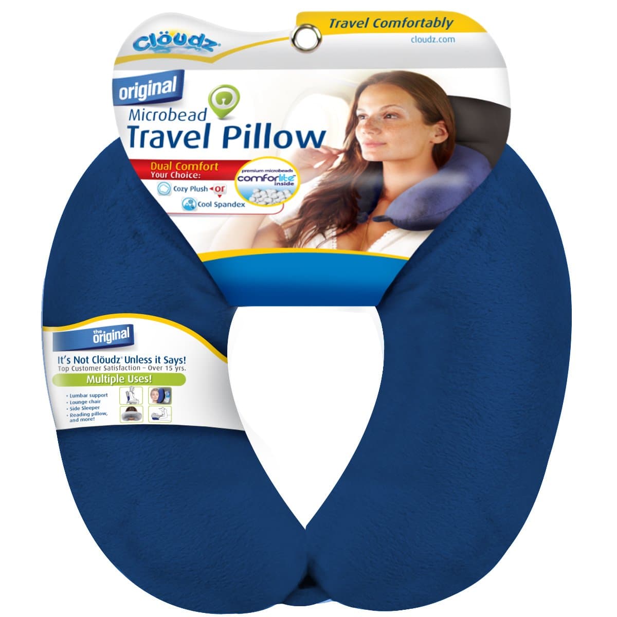 (Blue) - Cloudz Microbead Travel Neck Pillow - Navy