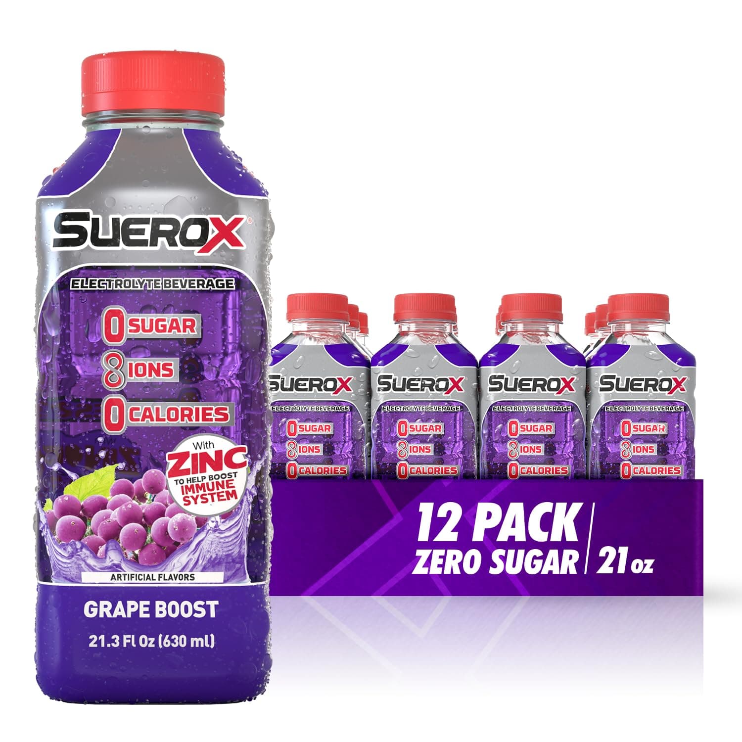 Zero Sugar Electrolyte Drink for Hydration and Recovery 21.3 Fl Oz, Grape Boost, 12 Count