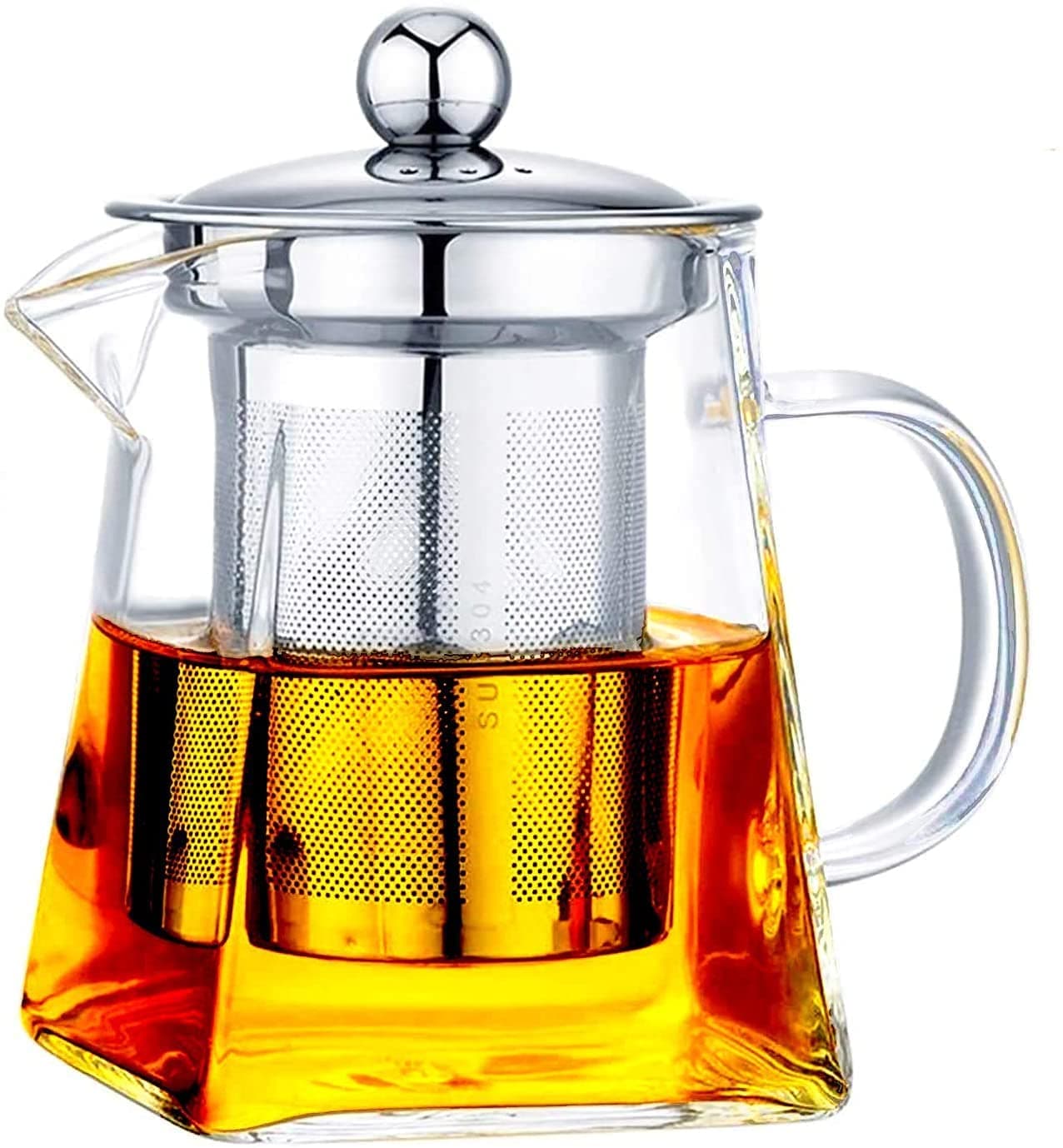 Glass Kettle Teapot with Removable Infuser & Lid & Handle, Glass Tea Kettle, Great for Loose Leaf Tea, Blooming Tea, Tea Bags & Fruit Infused (Square- 750ml)(Pack of 1)