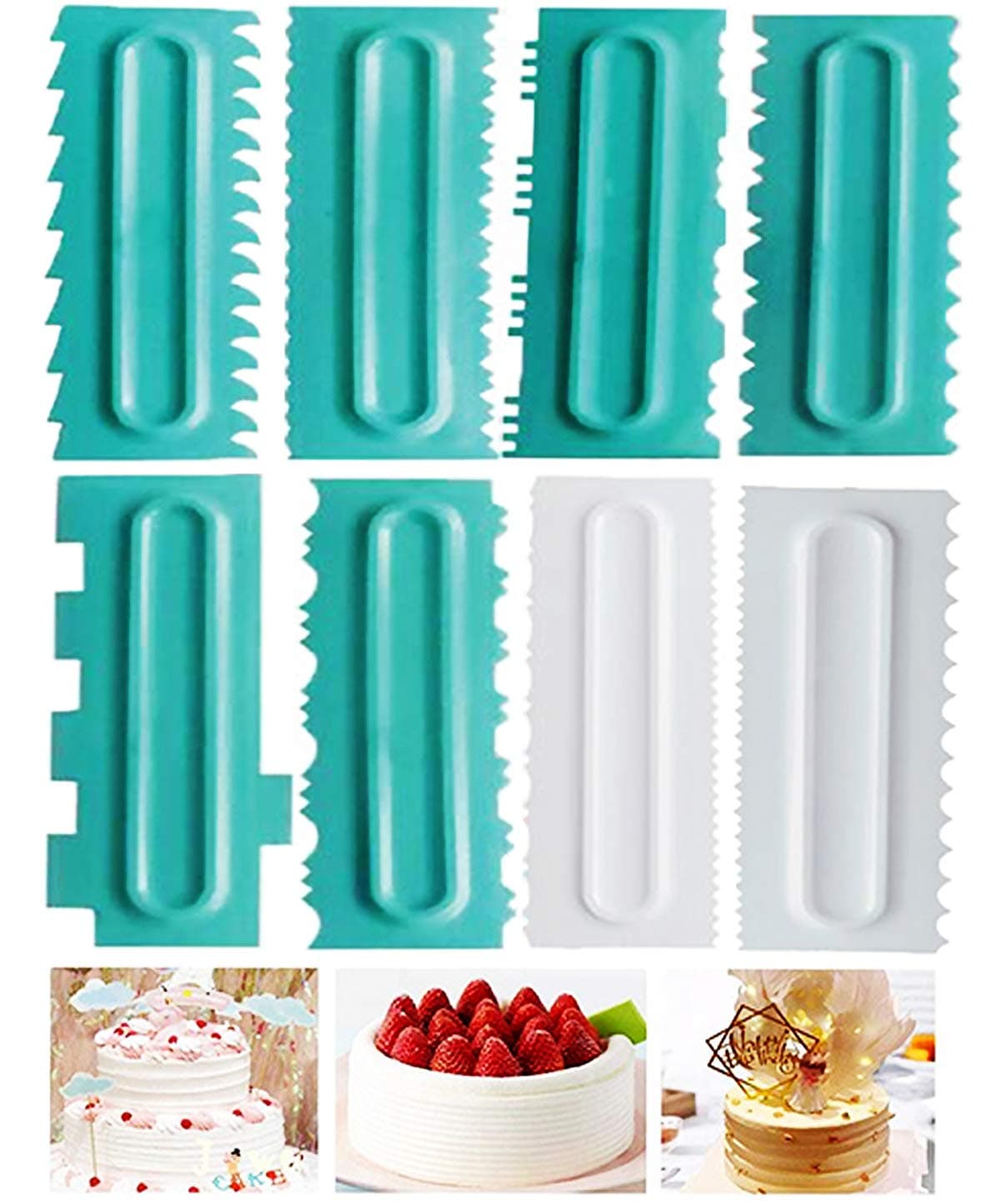 Cake Scraper for Butter Cream, 8pcs Cake Smoother, Cake Decoration Spatulas Cake Straightener Comb Decoration Pastry Tool for Beautiful Patterns