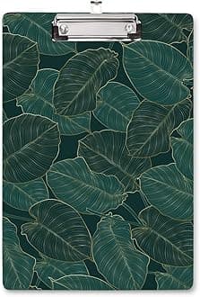 WAVEYU Cute Clipboard, Decorative Office Hardboard Wood Nursing Clip Board for Standard A4 Letter Size for Students, Women, Men, 12.5"x 9", Green Leaves