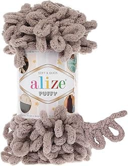 Alize Puffy 100 g Knitting Yarn, 100% Micropolyester, Loop Knitting without Needles, Loop Wool, Super Bulky, Finger Knit, Soft Yarn, Baby Blanket Yarn, (268 Stone Grey)