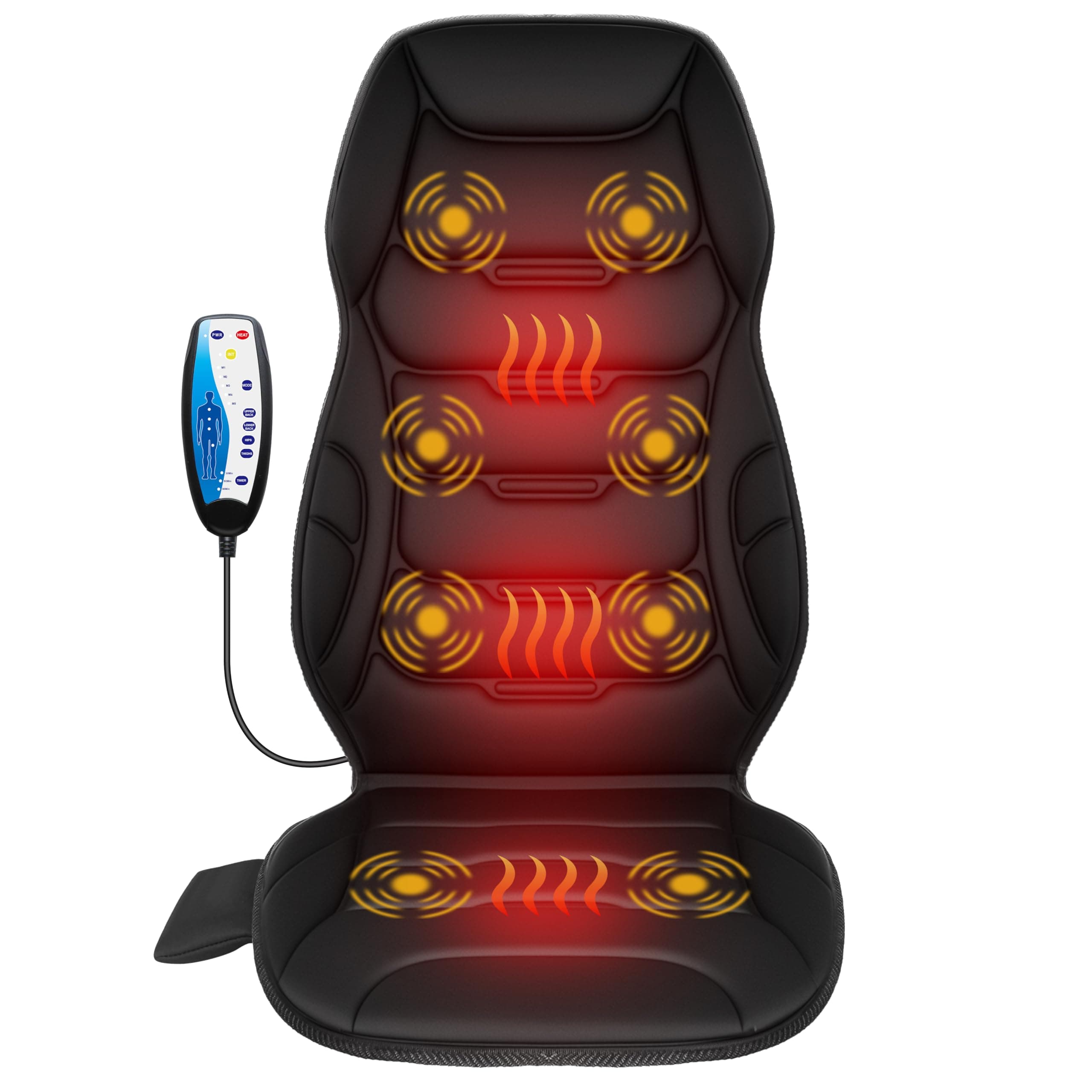 COMFIER Back Massager with Heat, Vibration Massage Seat Cushion with 8 Massage Nodes & 5 Modes, Adjustable Chair Massage Pad for Home Office, Heated Chair Pad,Gifts for Him Her