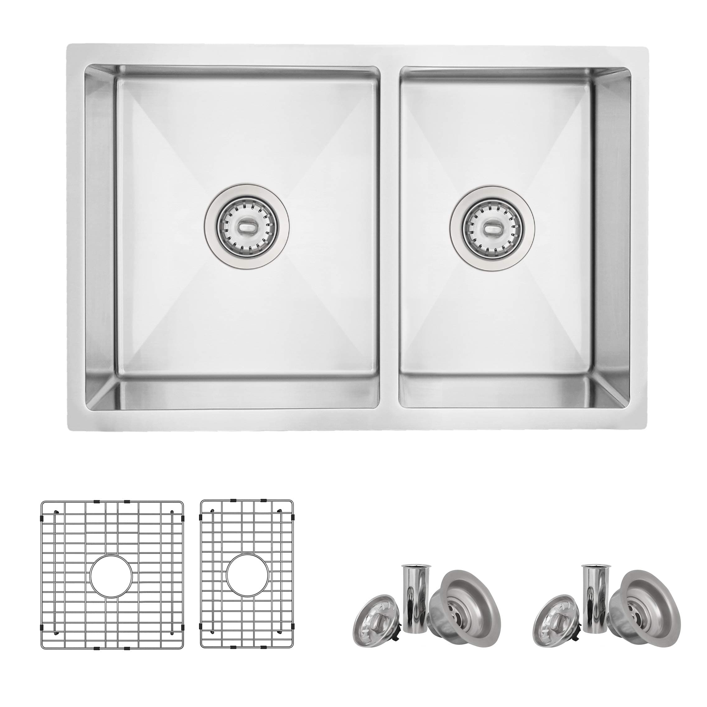 AZUNI 27"L x 18"W Double Bowl 60/40 Undermount and Drop-in 16G Reversible Kitchen Sink with grids and Basket Strainers, C227