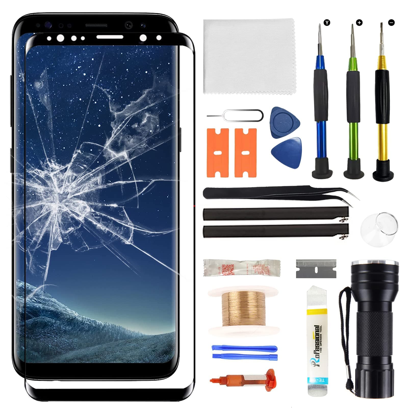 Front Glass Screen Replacement for Galaxy S8 - Compatible with Samsung Galaxy S8 G950 Series 5.8 inch & Complete Repair Tools Kit（NO OLED Screen & Digitizer Touch）