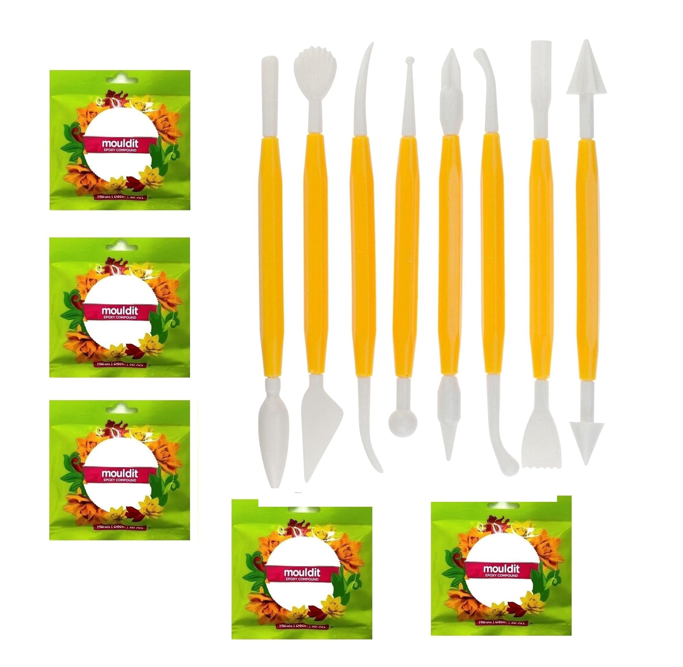 Definite Art Clay with Resin Compound and Hardener Compound Air Dry Clay Easy Mixable for Art Craft Decorating Bottle Canvas Designing (Pack of 5, with 8 Pcs Modelling Tool)