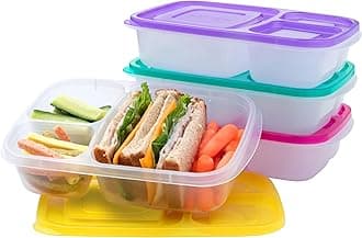 Bentgo Easyboxes - Original Stackable Lunch Boxes - Reusable 3-Compartment Food Containers for Kids and Adults - Bento Lunch Box for Meal Prep, School, & Work - BPA Free, Set of 4 (Brights)