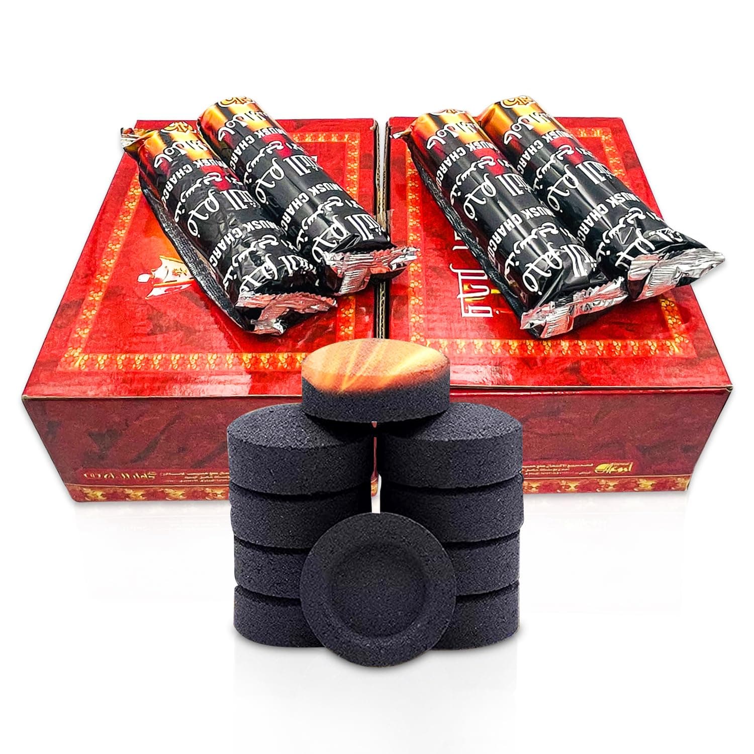 Charcoal Bakhoor (200 Pcs, 2 Box Combo Pack) Oud And Long Lasting For Hooka Sheesha | Incence Charcoal-33 Mm Alshola Musk Packing Hookah