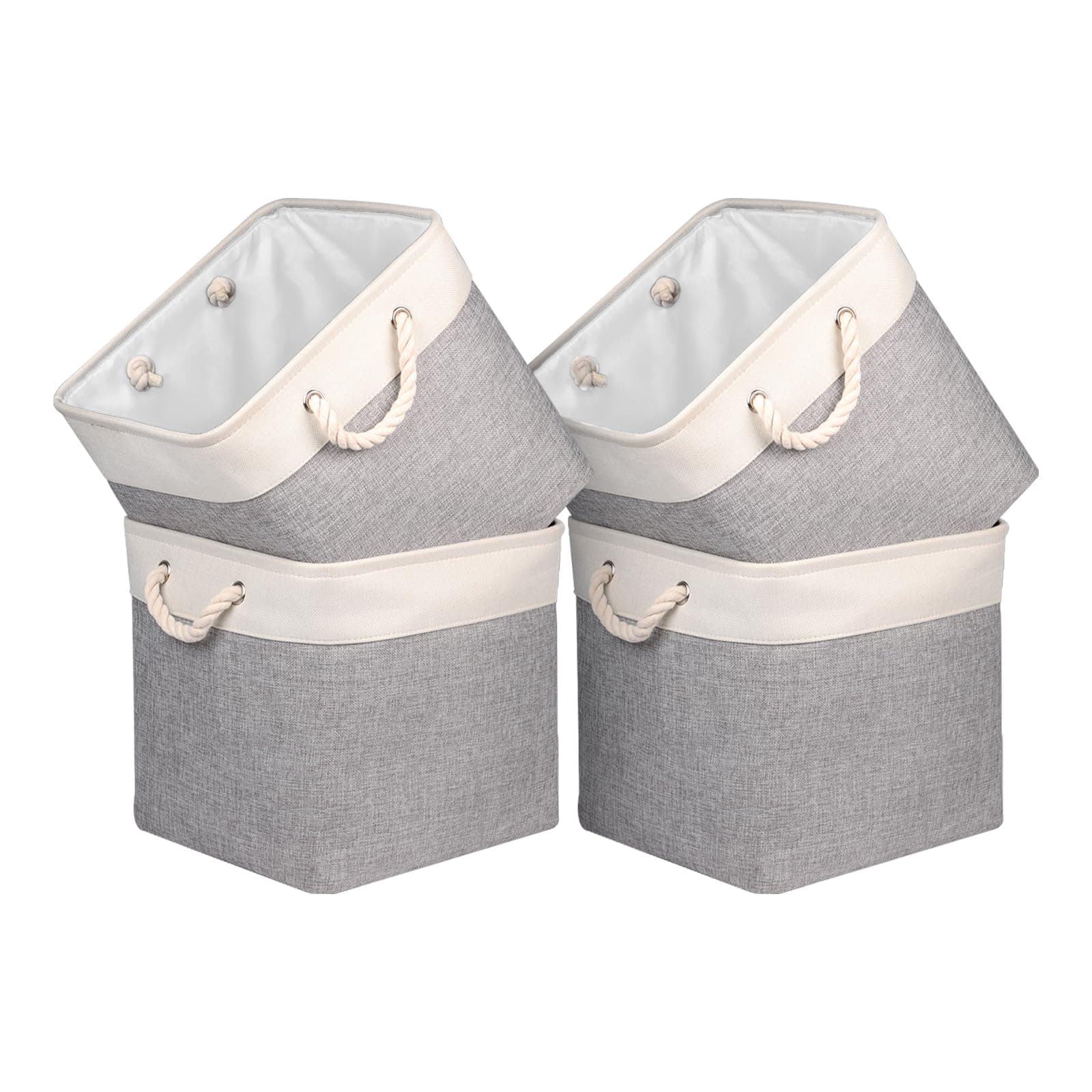 Univivi Foldable Storage Basket Fabric 13 inch Cube Storage Bins with Hard Bottom &Sturdy Handles Storage Cube for Shelf Closet Home (Grey , 4-Pack)