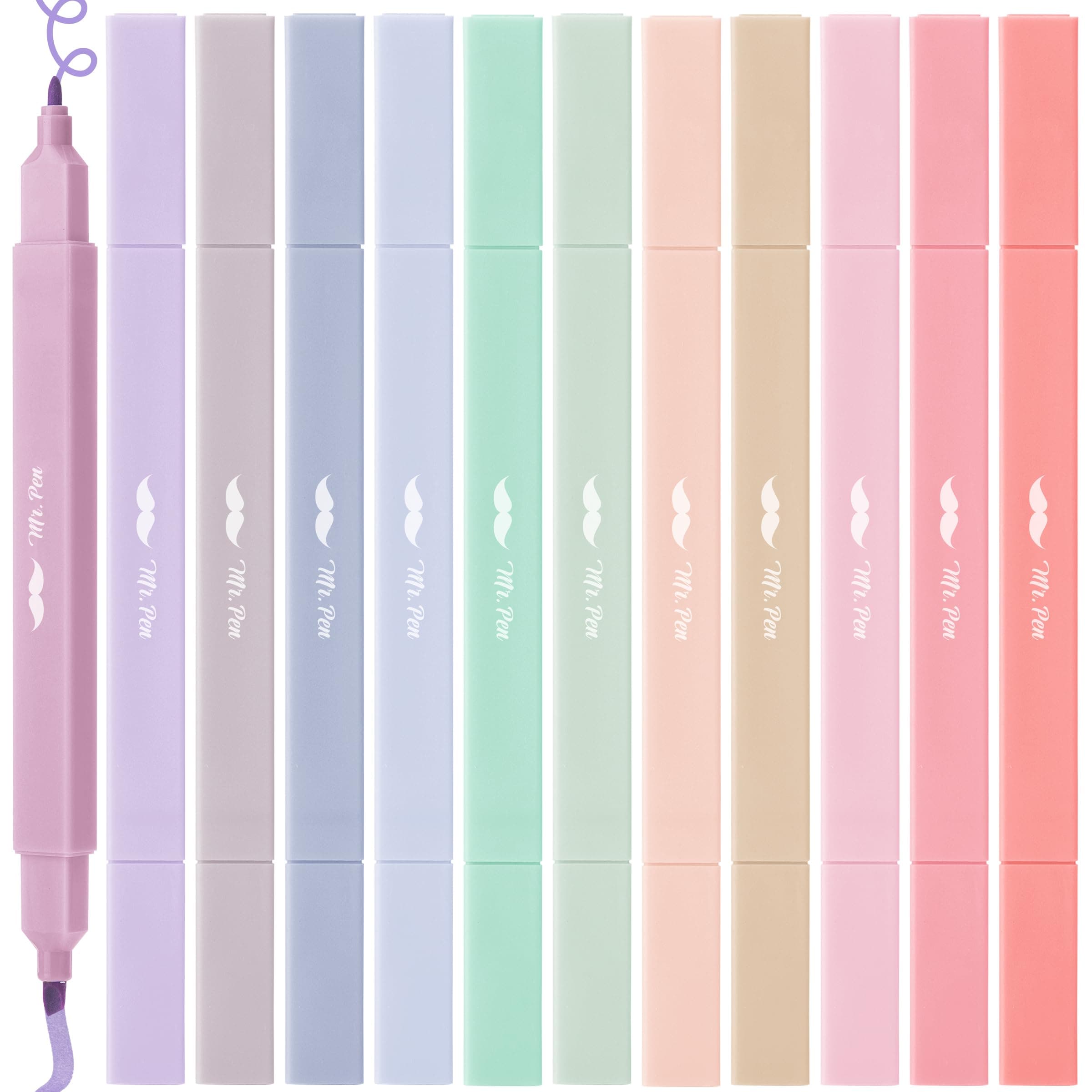 Mr. Pen- Dual Tip Aesthetic Highlighters, 12 Pack, Chisel & Fine Tips, Joyful Earth, Cute Highlighters Assorted Colors