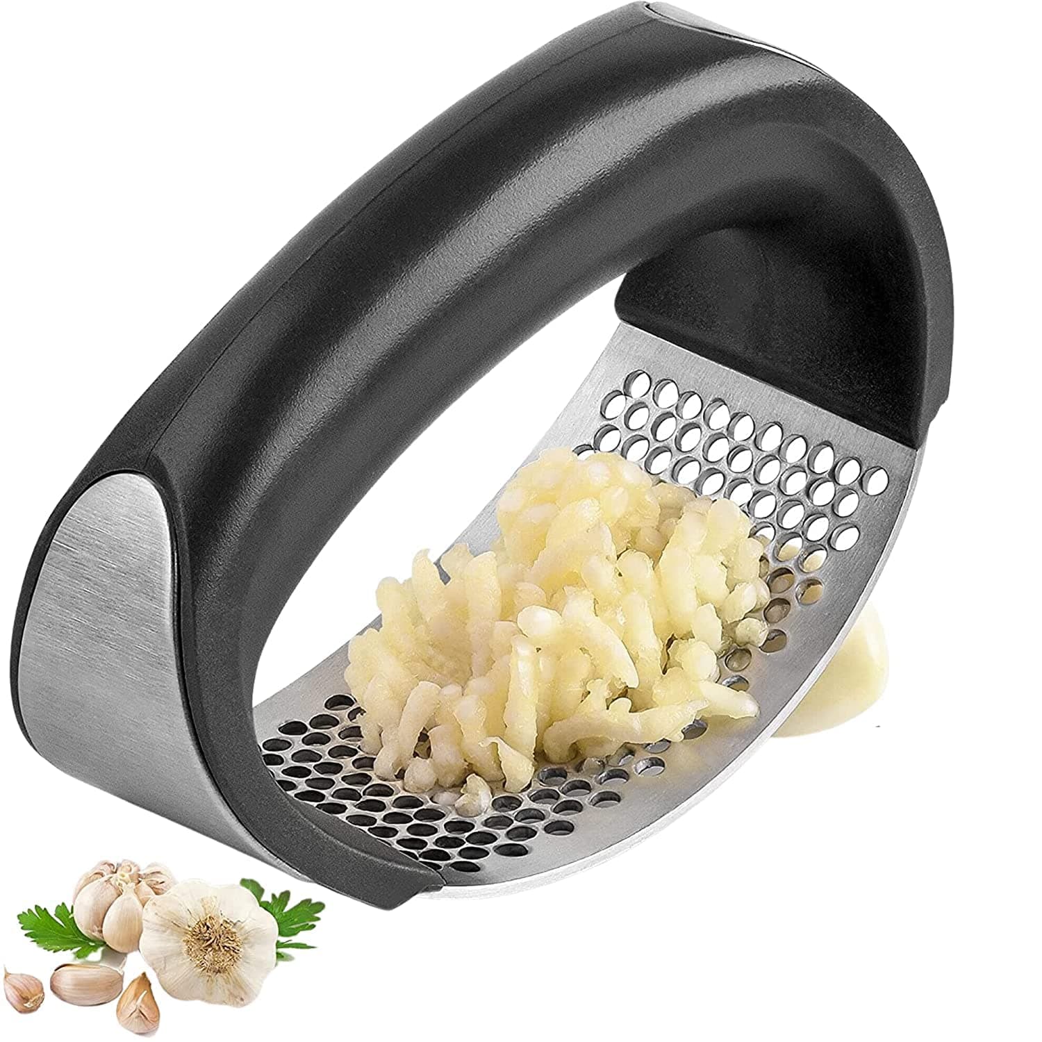 Crowd Clicks Stainless Steel Garlic Press/Ginger Garlic Crusher for Kitchen/Pressed Garlic Chopper Curved Garlic Grinding Slicer Presser for Kitchen | Pack of 1 |, (GP - 01)