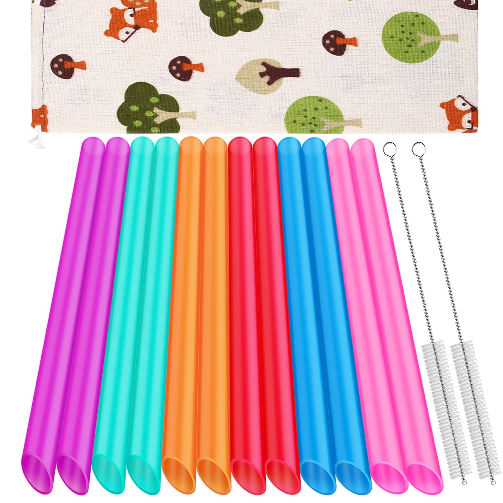 Zmaxqii [Angled Tips] 12 Pcs Reusable Boba Straws and Smoothie Straws with 1 Storage Bag and 2 Brushes, BPA Free Food Grade