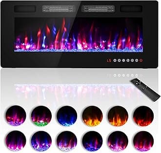 Zionheat 42 inches Electric Fireplace-Wall Fireplace for Living Room-Fireplace Freestanding/Inserts/Wall Mounted with Remote Control, Timer, Dimmer, 12 Flame Colors, 750/1500W, Ultra Thin