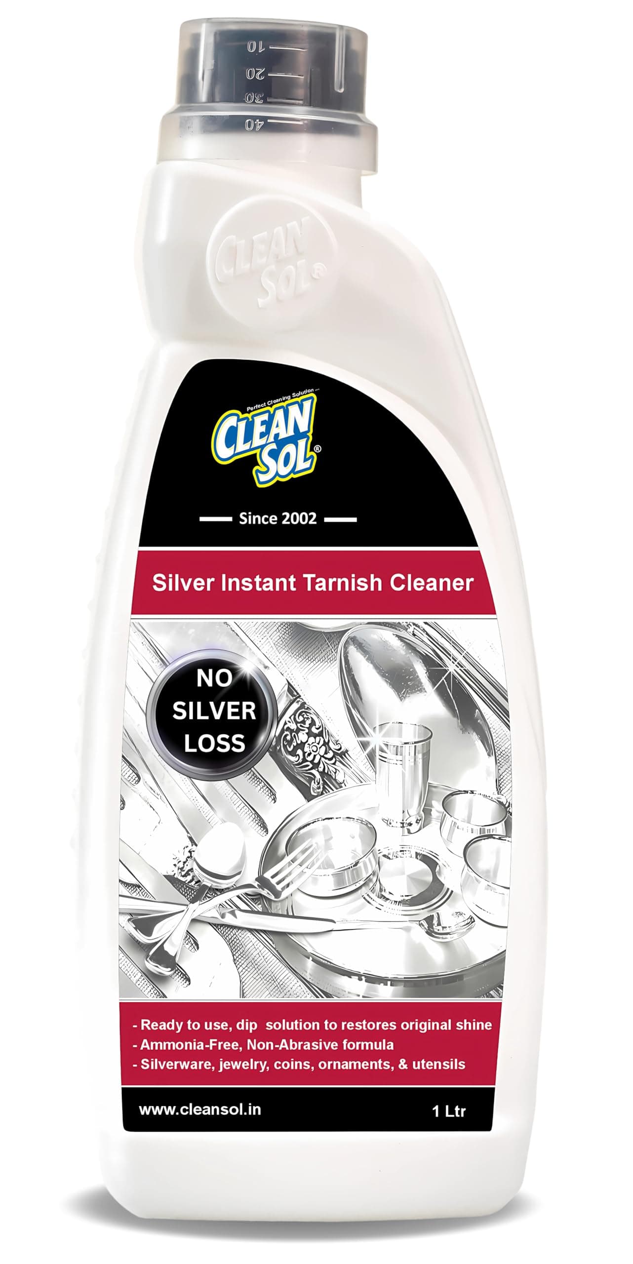 Silver Dip Cleaner Liquid – 1 Litre | Instant Silver Cleaner & Tarnish Remover for Pooja Items, Utensils & Jewellery | Silver Shine Cleaning Liquid for Silverware & Ornaments