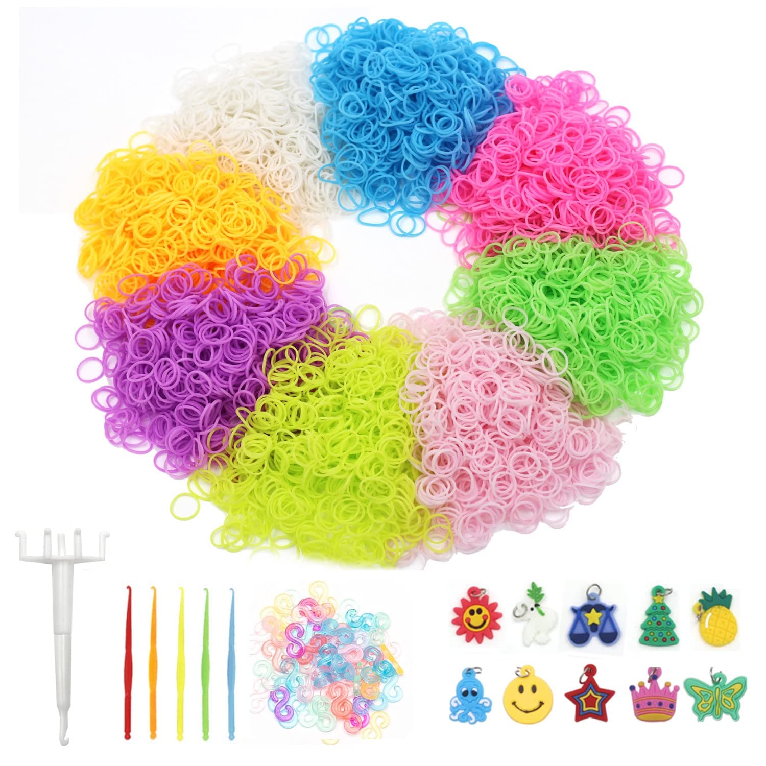5200+ Rubber Bands Refill Loom Set: 8 Colors Glow in The Dark 5000 Loom Bands,200 Colored S-Clips,10 Charms,1 Upgrade Crochet Hook for Kids DIY Craft Weaving Kit