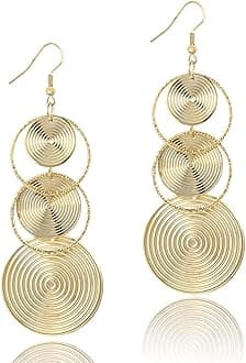 14K Gold Drop Dangle Earrings for Women Fashion Big Dangling Bohemia Vintage Circular Statement Chandelier Earrings for Party Prom