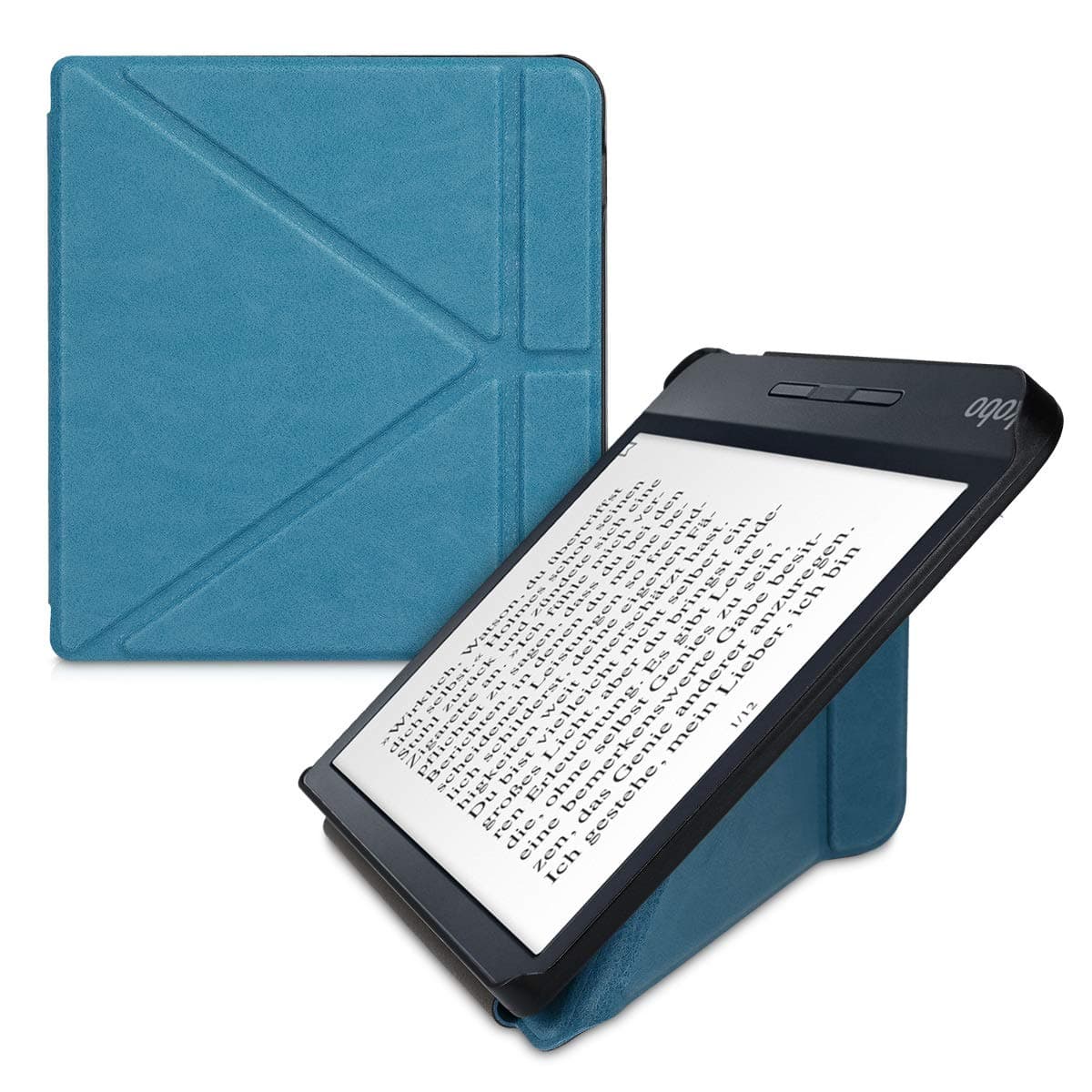 Origami Case Compatible with Kobo Libra H2O Case - Slim PU Leather Cover with Stand - Petrol