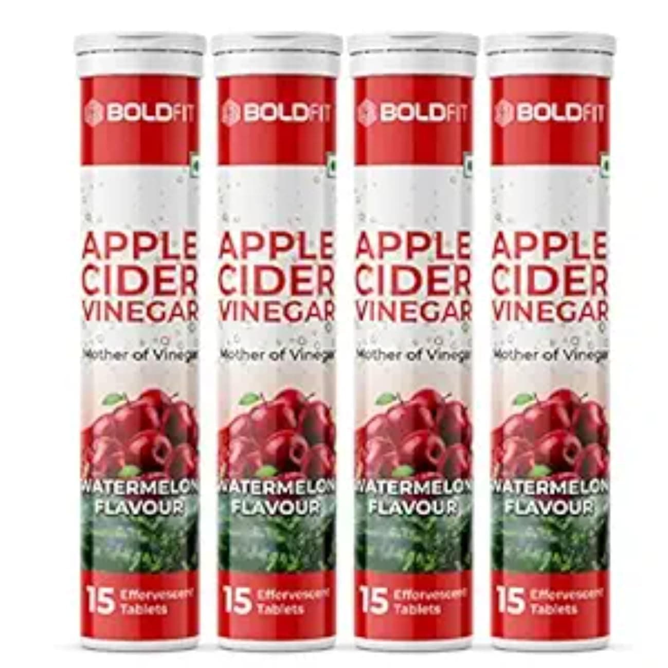 Boldfit Apple Cider Vinegar Effervescent Tablets with Pomegranate & Pineapple Powder, Plus Vitamins C, B6, B12 – Supports Metabolism, Gut Health & Immunity Pack of 4– 60 Watermelon Flavor Effervescent Tablets
