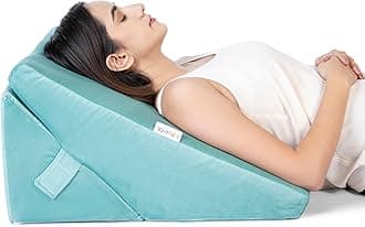 FOVERA Wedge Pillow for Back Support, Adjustable Memory Foam Bed Wedge Pillow for Sleeping, Acid Reflux, GERD, Snoring, Pregnancy, Post-Surgical Recovery (Velvet Aqua Green, Standard - 22x22x12 Inch)