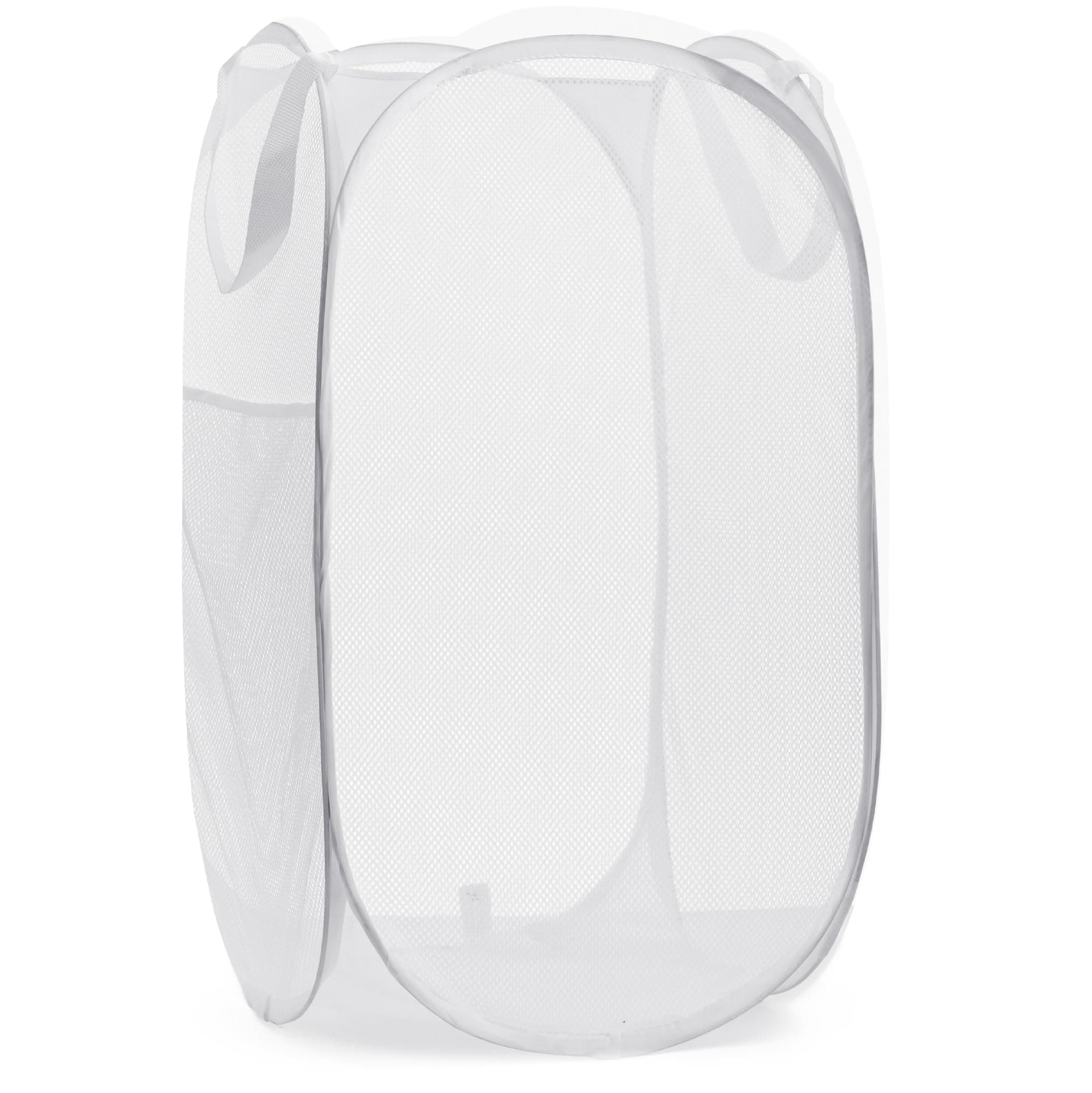 Handy Laundry Collapsible Mesh Pop Up Hamper with Wide Opening and Side Pocket - Breathable, Sturdy, Foldable, and Space-Saving Design for Clothes and Storage (White)