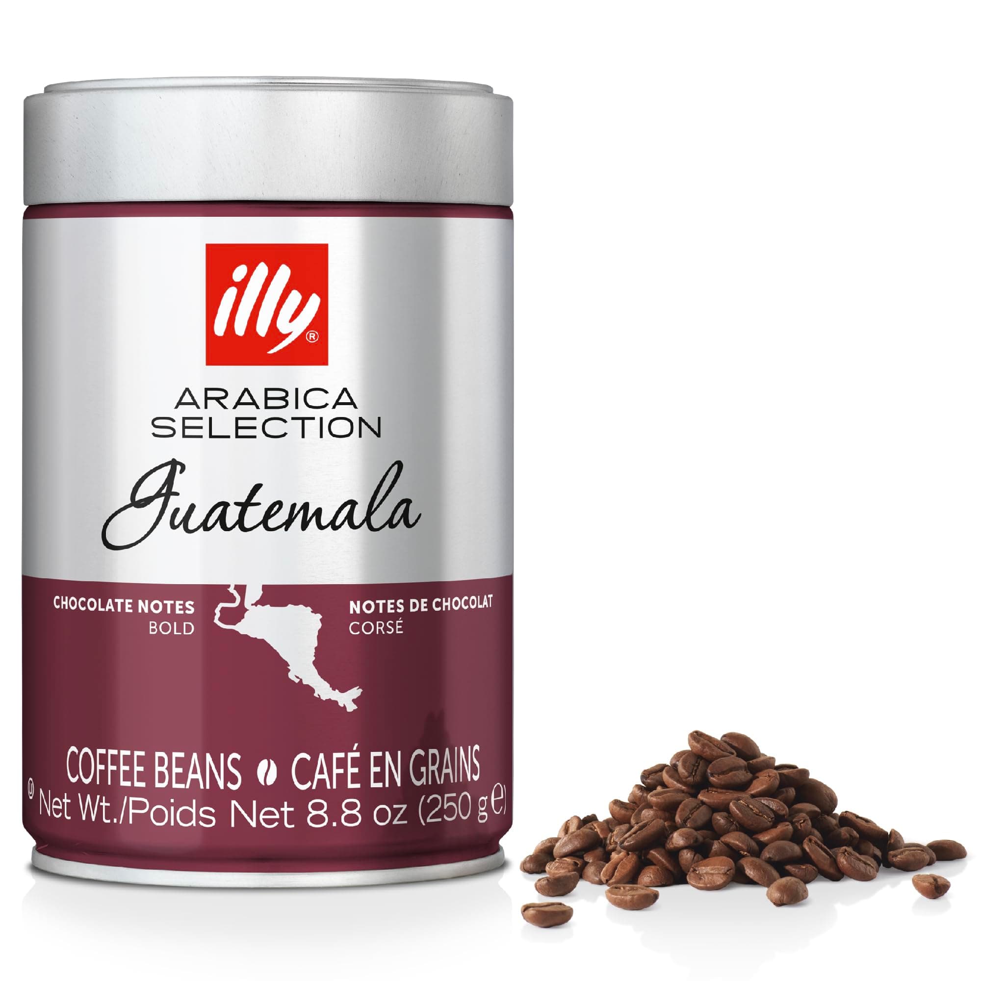 illy Guatemala Coffee Beans, 100% Arabica, Medium-Dark Roast, Intensity 6/9, Single Origin, Rich & Bold with Chocolate Notes, Suitable for Bean to Cup & Fresh Grinding, 250g