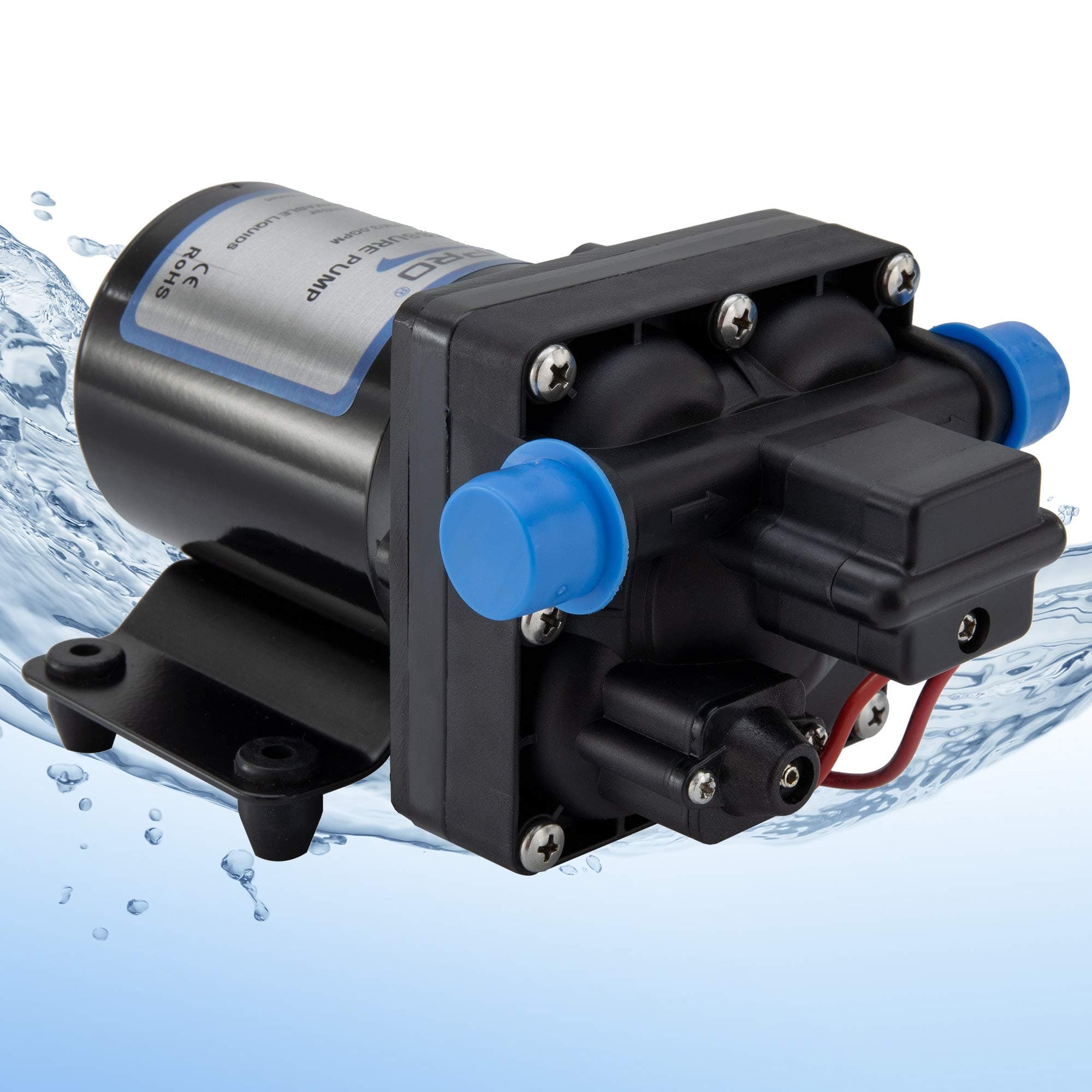 RecPro RV 4 Chamber Water Pump | Quiet Running | 12V DC | 45 PSI | 8.0AMP | Self Priming (No Strainer, No Silencer)