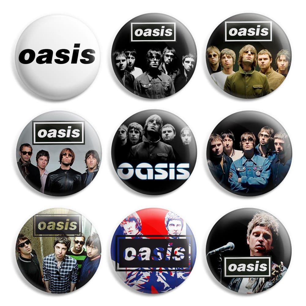 Oasis Pinback Buttons Pin Badges 1 Inch (25mm) - Pack of 9